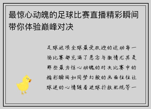 最惊心动魄的足球比赛直播精彩瞬间带你体验巅峰对决